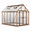 Serre de jardin en bois marron et polycarbonate transparent 245 x 190 x 220 cm avec double porte et 2 fenêtres de toit