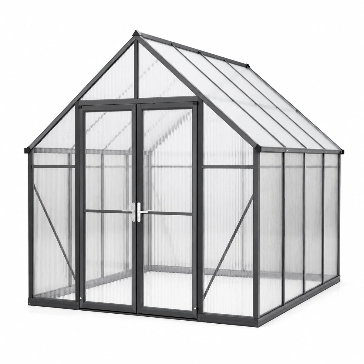 Serre de jardin en aluminium anthracite et polycarbonate translucide, double porte, 190 x 190 x 195 cm