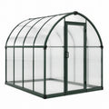 Serre de jardin en aluminium vert foncé et polycarbonate transparent avec toit arrondi et porte, 250 x 190 x 215 cm