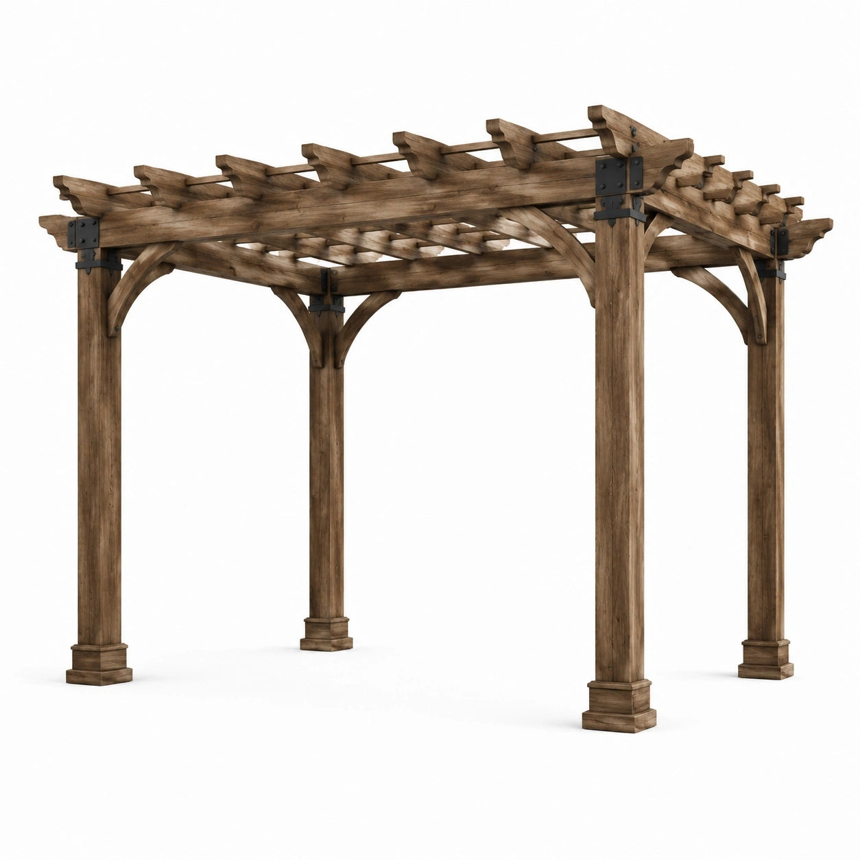 Pergola de jardin en bois brun avec treillis, 305 x 305 x 254 cm