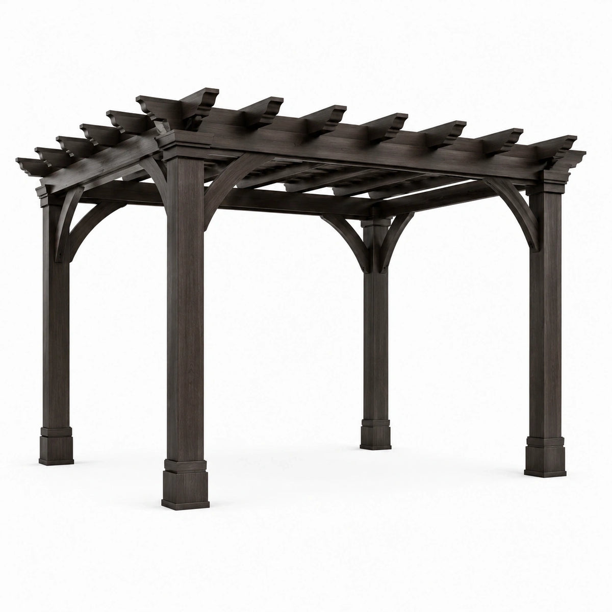 Pergola de jardin en bois brun foncé avec toit ajouré, 366 x 305 x 244 cm