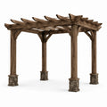 Pergola de jardin en bois brun avec socles gris aspect pierre, 366 x 305 x 290 cm, style rustique