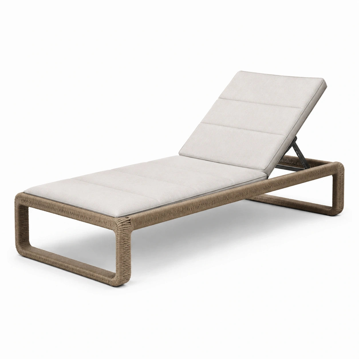 Bain de soleil en corde tressée taupe avec matelas beige et dossier réglable – 200 x 75 x 80 cm