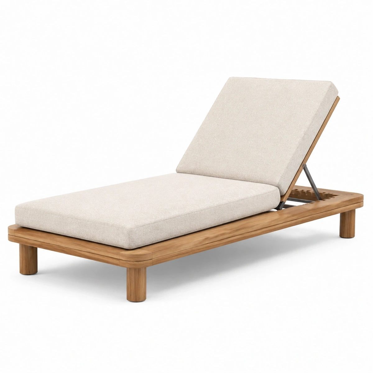 Bain de soleil à dossier réglable 200 x 75 x 88 cm en bois naturel et tissu beige