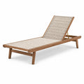 Chaise longue en bois brun naturel et corde beige avec dossier inclinable, 190 x 65 x 90 cm