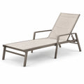 Bain de soleil inclinable en métal taupe et maille beige, 194 x 68 x 102 cm