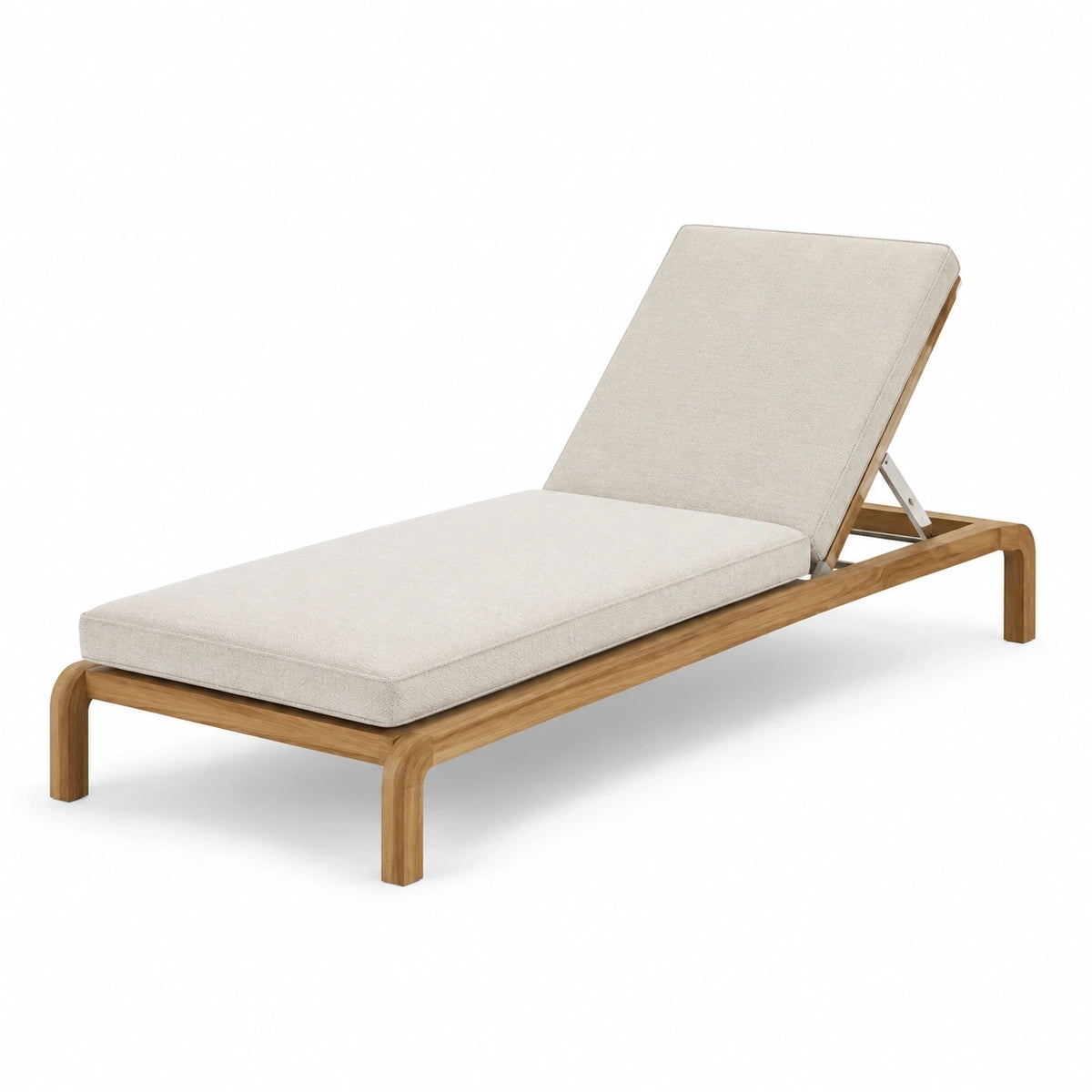 Bain de soleil en bois marron clair et tissu beige avec dossier inclinable, 200 x 70 x 35 cm