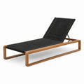Bain de soleil en bois marron et corde noire avec dossier inclinable, 200 x 70 x 90 cm