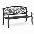 Banc de jardin 2 places en métal noir avec dossier décoratif arbre – 127 x 60 x 87 cm