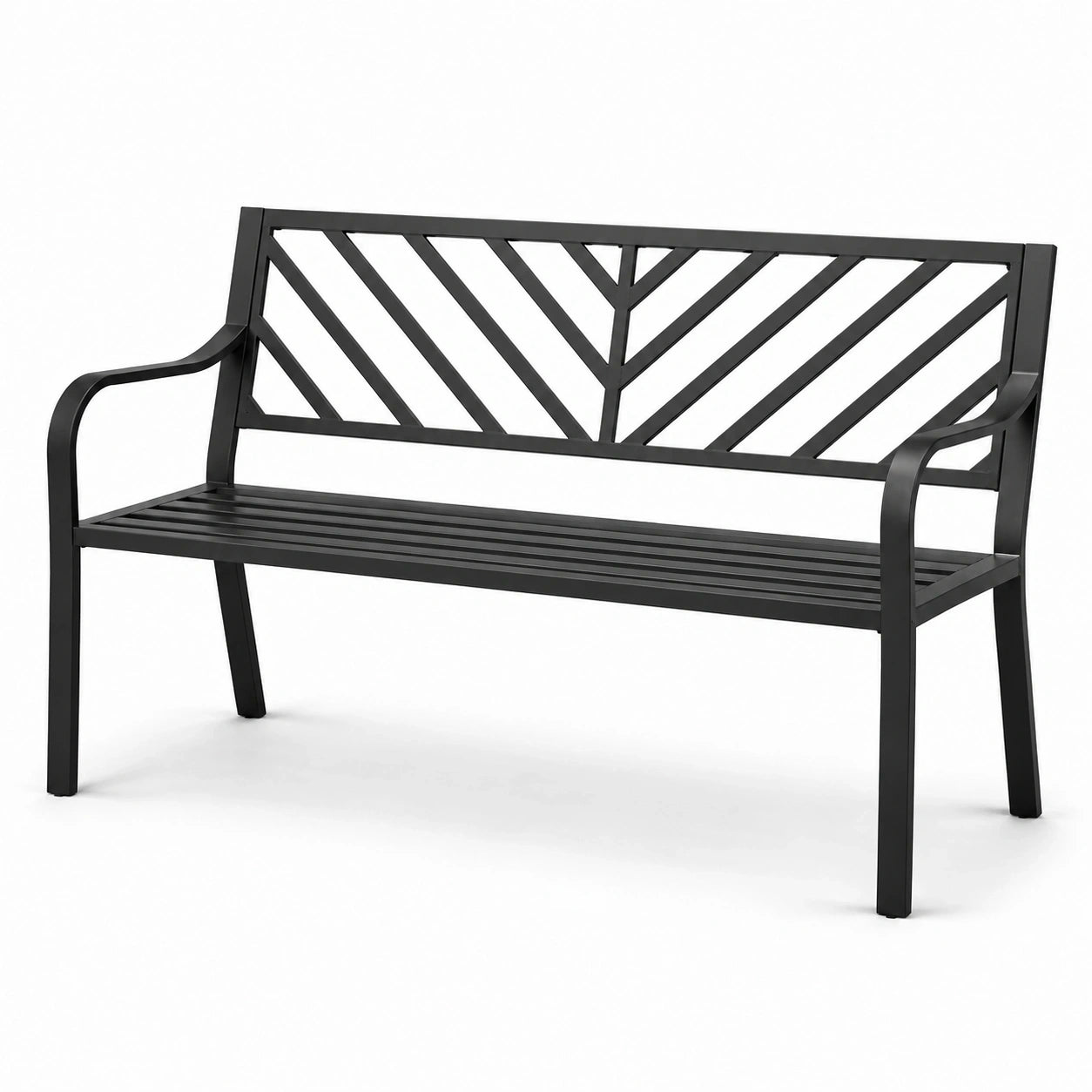 Banc de jardin 2 places en métal noir avec dossier géométrique ajouré, 127 x 60 x 87 cm