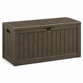 Coffre de rangement extérieur en résine brun foncé, 120 x 54 x 57 cm, finition aspect bois et couvercle verrouillable