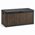 Coffre de rangement extérieur en résine marron et noir effet bois avec couvercle, 120 x 55 x 62 cm
