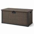 Coffre de rangement extérieur en résine tressée brun et noir, 120 x 55 x 60 cm, avec couvercle