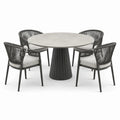 Ensemble de jardin 5 pièces gris foncé et gris clair avec table ronde 120 x 75 cm et 4 fauteuils 60 x 62 x 80 cm