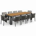 Salon de jardin 11 pièces anthracite, marron et gris clair avec table 260 x 100 x 75 cm et 10 fauteuils 58 x 61 x 86 cm