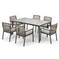 Ensemble repas de jardin 7 pièces, table 180 x 100 x 75 cm et 6 fauteuils 60 x 62 x 88 cm, gris clair, taupe, anthracite et marron clair