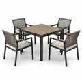 Ensemble repas de jardin 5 pièces avec table carrée 120 x 120 x 75 cm et 4 fauteuils 58 x 62 x 83 cm, noir, gris, beige et brun