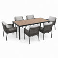 Ensemble repas de jardin 7 pièces anthracite, marron clair et gris clair avec table 200 x 100 x 75 cm et 6 fauteuils 58 x 62 x 85 cm
