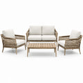 Ensemble de jardin 4 pièces beige et écru avec canapé 138 x 75 x 77 cm, 2 fauteuils 74 x 75 x 77 cm et table 100 x 55 x 38 cm
