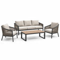 Ensemble de jardin 4 pièces noir, taupe, beige et brun avec canapé 190 x 80 x 80 cm, 2 fauteuils 75 x 80 x 80 cm et table 120 x 60 x 42 cm